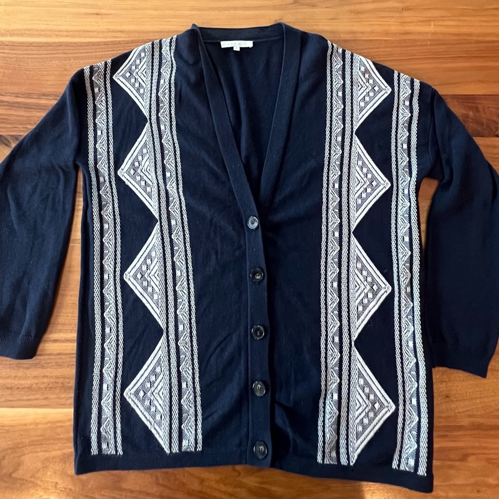 Sandro Navy and White Patterned Cardigan